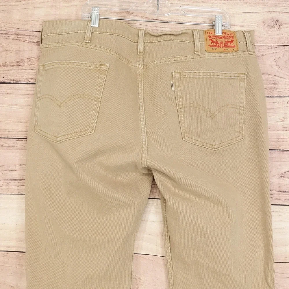 Levis 514 Jeans Mens 40x32 Beige Khaki Slim Fit Straight Casual Denim Pants
